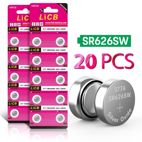 LiCB 20 Pack SR626SW 377 626 Watch Battery 1.5V Button Cell Batteries 