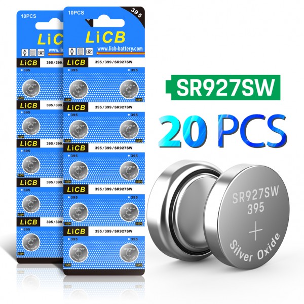 LiCB 20 Pack SR927SW 395 399 AG7 Battery 1.5V Watch Batteries