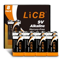 LiCB Alkaline 9V Battery (8 pack), Long-Lasting 9 Volt Batteries Perfect for Smoke Detectors