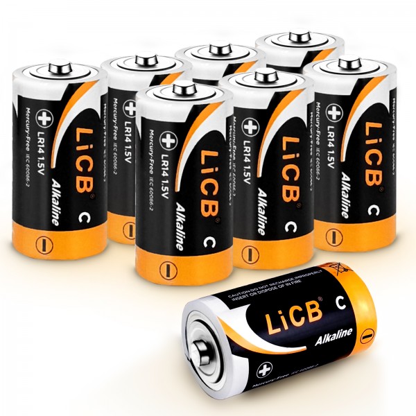 LiCB Alkaline C Batteries (8 Pack), 1.5 Volts Long-Lasting C Cell Batteries LiCB Alkaline C Batteries (8 Pack), 1.5 Volts Long-Lasting C Cell Batteries