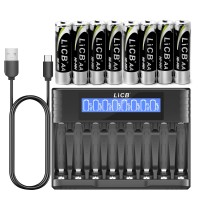 LiCB Rechargeable Batteries AA 2800mAh with Smart 8 Bay Battery Charger, 1.2V NiMH Battery, 8 Count AA