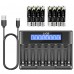 LiCB Rechargeable Batteries AAA 1100mAh with Smart 8 Bay Battery Charger, 1.2V NiMH Battery, 8 Count AAA